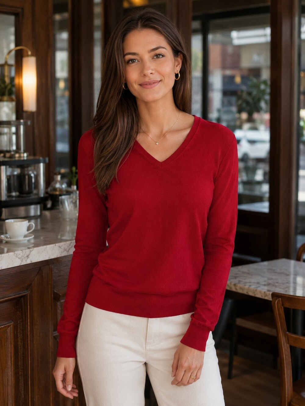 Vintage Express 100% Merino Wool Sweater Red V-Neck Long Sleeve Minimalist Y2K